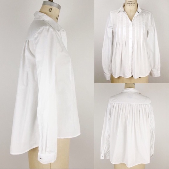 ANTHROPOLOGIE Maeve Pleated Flare Shirt White 4 - Picture 2 of 8